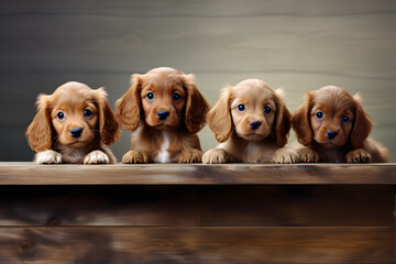 Wall Mural - Puppies looking over the edge of a table