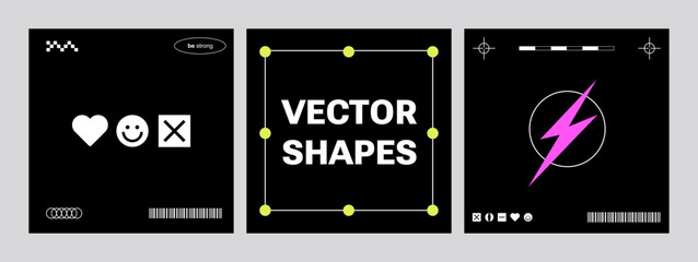 Aufkleber - Square template in brutal style. Cyber abstract Y2k elements.Rave vibe.Cyberpunk and minimalism aesthetic. Retro futuristic. Abstract geometric elements for modern web and graphic design. background 