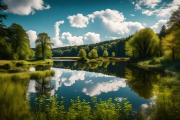 Canvas Print - **beuerbacher see near beuerbach. pond with surrounding nature in hesse landscape at lake.