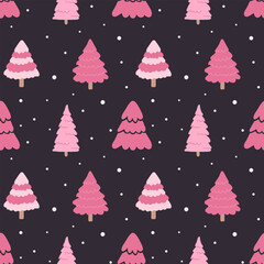 Wall Mural - Seamless pattern with hand drawn Christmas trees. Vector illustration in simple flat doodle style.