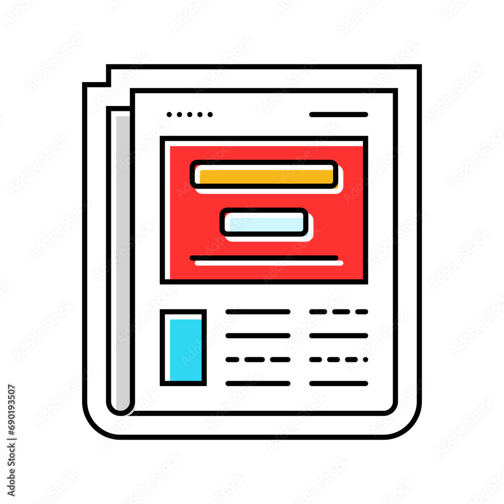 newspaper download file color icon vector. newspaper download file sign. isolated symbol illustration