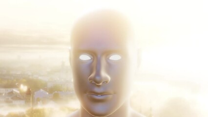 Poster - Futuristic human head with lights. Computer generated 3d render