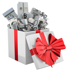 Poster - Gift box with kitchen and household appliances. 3D rendering isolated on transparent background
