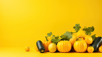 Wall Mural - Flatlay of fresh vegetables on yellow table