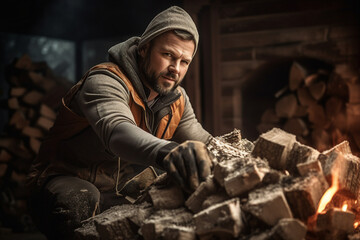 Wall Mural - Photo image of strong bearded woodcutter made with generative AI concept