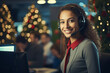 © Tetiana - Excited young business woman man people in modern office on Christmas day created with ai generative