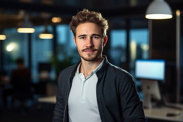 Generative AI conceptual portrait of successful business person man woman hacker programmer in office