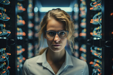 Generative AI conceptual portrait of successful business person man woman hacker programmer in office