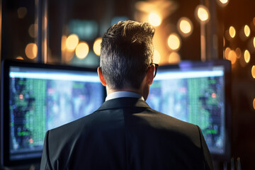 Generative AI conceptual portrait of successful business person man woman hacker programmer in office