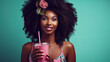 © Philippova - Beautiful young black woman drinking fresh smoothie. Healthy lifestyle concept