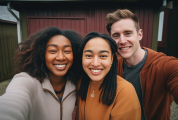 Group of young friends taking selfie together