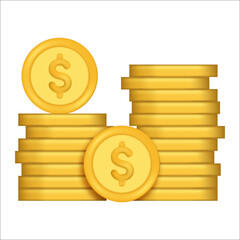 Poster - Stack of Gold Coins Icon. Stack of Golden coin with dollar sign. tower of glowing money isolated on white