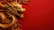 Chinese gold dragon on red background with copy space. Happy New Year of the Dragon 2024