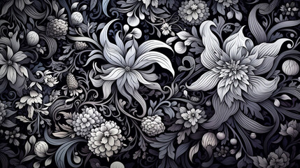 Sticker - Abstract floral pattern in black and white colors