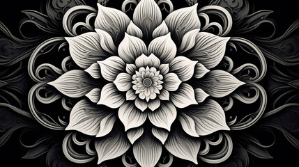 Sticker - Abstract floral pattern in black and white colors. Gothic aesthetic