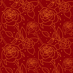 golden line art rose seamless pattern 