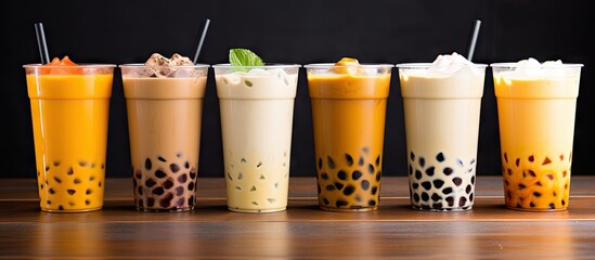 Poster - Most people s favorite a wide variety of different milk teas so you can get all the wonderful milk tea display at once. Website header. Creative Banner. Copyspace image