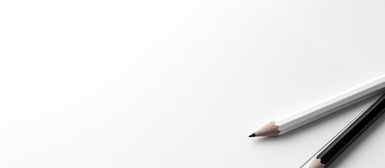 Poster - Pencil draws a black line on white paper close up. Website header. Creative Banner. Copyspace image