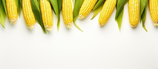 Canvas Print - Fresh Corn isolated on white background Top view. Website header. Creative Banner. Copyspace image