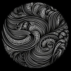 Sticker - Abstract circle with wavy pattern in black and white colors. Surrealist style