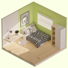 Whimsical Green Dreams - 3D Isometric Child's Bedroom