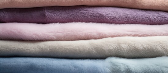 Poster - Pilled colorful woolen blanket Closeup woolen blanket with lint pilling Woolen product after washing. Website header. Creative Banner. Copyspace image