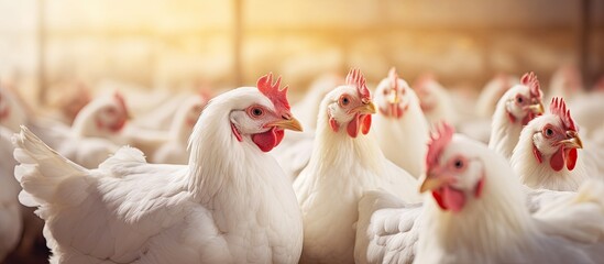 Poster - group of white free range chicken broilers. Website header. Creative Banner. Copyspace image