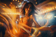 A woman with a flowing hair dancing in the nightclub with blurred ambience and nigh bokeh in the background