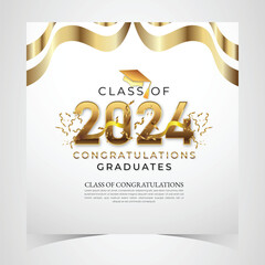 Class of 2024 Congratulations Graduates. Academic Cap and Diploma Graduation Ceremony. Vector Template for Senior Class of University, Year 2024 Banner, Party, High School or College Graduate