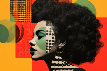 Black history month abstract portrait of a beautiful black woman, graphic shapes pan african colors