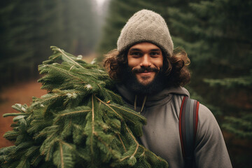 Canvas Print - Photo image of handsome cheerful man preparing new year holidays generative AI technology