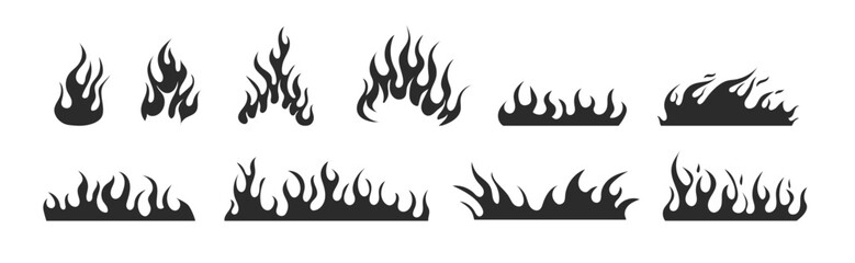 Fire vector silhouette illustration. Flame wildfire set