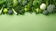 Flatlay Of Fresh Vegetables On Green Background