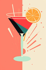 Wall Mural - Vintage mid century abstract style cocktail drink poster