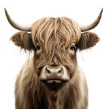 Fototapeta Zwierzęta - Scottish highland cattle. Scottish breed of rustic beef cattle. hairy cow isolated on transparent