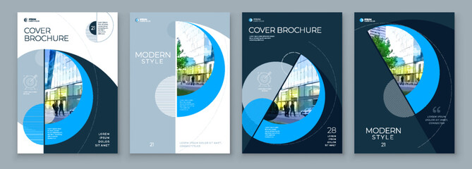 Wall Mural - Brochure Template Layout Design Set Corporate Business Annual Report Catalog Magazine Flyer Mockup Creative Modern Bright Concept Circle Round Blue Shape