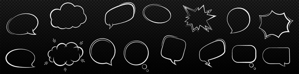 Poster - Comic frames speech bubbles set. Emotional geometric communication and dialogue messages with comments and vector questions