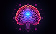 Brain sign in purple color. Neon line styled brain icon, symbol of science and intelligence