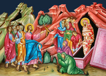 The Raising Of Lazarus. Illustration In Byzantine Style
