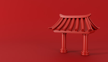 Wall Mural - 3d render of Red Chinese gate for Happy Chinese new year 2024 on red background.