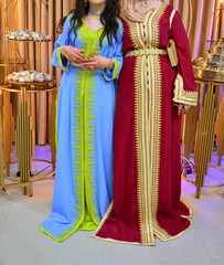 Wall Mural - Moroccan caftan, Moroccan Dress . Traditional Moroccan dress worn by women with diamond and gold jewelry..