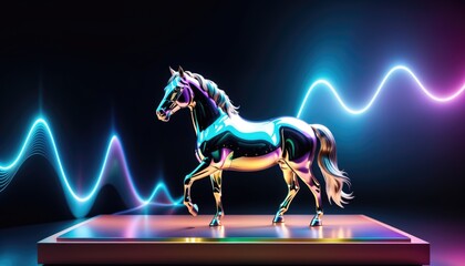 Wall Mural - futuristic concept of wave passing through statue horse