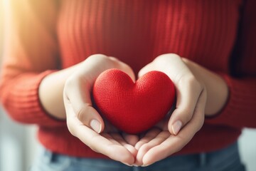 Poster - A person holding a red heart in their hands. Perfect for expressing love and affection.