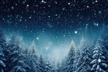 Poster - A picturesque snow-covered forest with an abundance of trees. Perfect for winter-themed designs or nature-inspired projects