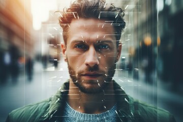 Poster - A picture of a man with a beard wearing a green jacket. Suitable for various applications
