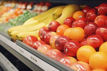 Poster - Fresh and colorful apples and oranges displayed in a store. Perfect for grocery store advertisements or healthy eating concepts