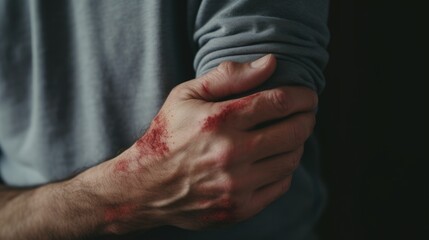 Wall Mural - A picture of a man with a wound on his arm. This image can be used to illustrate medical emergencies, first aid, or healthcare situations