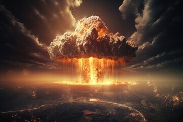 Poster - A powerful and destructive mushroom cloud rising in the sky. This image captures the aftermath of a massive explosion.