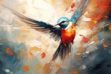 Wall Mural - A painting of a colorful bird in flight. Suitable for various creative projects