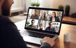 © perfectlab - Virtual Meeting Video Conference on laptop. Team working by group video call share ideas brainstorming negotiating use video conference, pc screen view multi ethnic young people